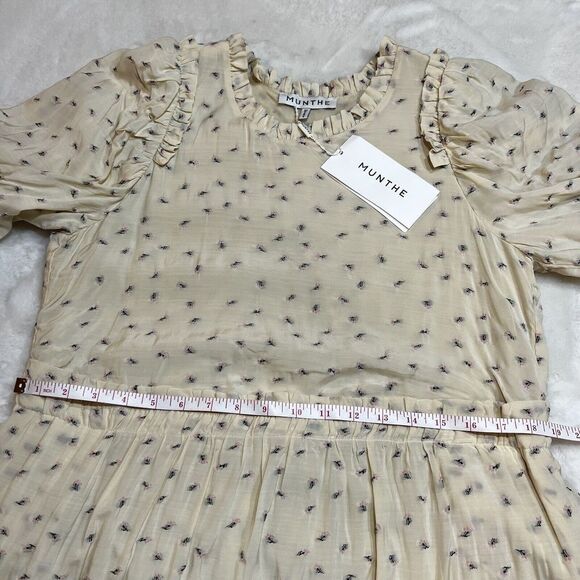 Munthe Curtis Dress Cream Floral Midi Ruffle NWT Sz 0 / XS - Picture 13 of 16